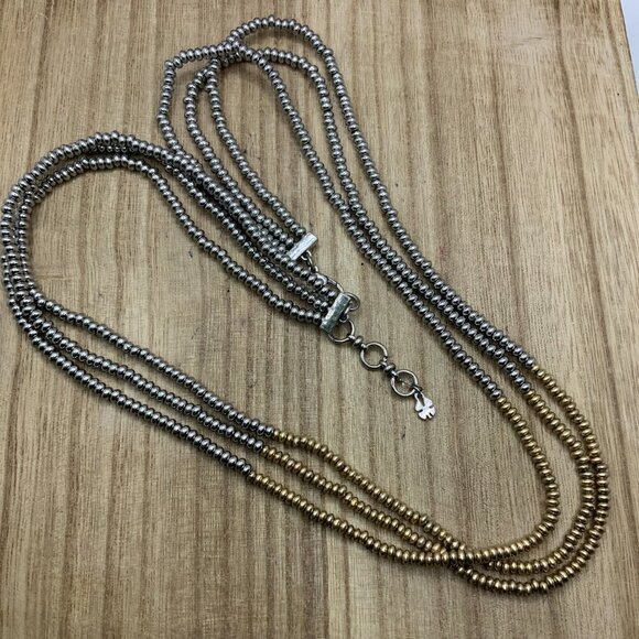 Lucky Brand Multi Strands Beaded Gold & Silver Tone Necklace - Picture 2 of 5